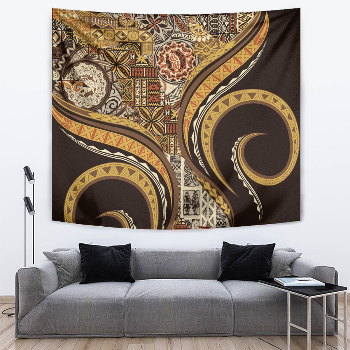 Hawaiian Hibiscus Tribal Vintage Motif Tapestry Ver 4 LT9 Gold - Polynesian Pride