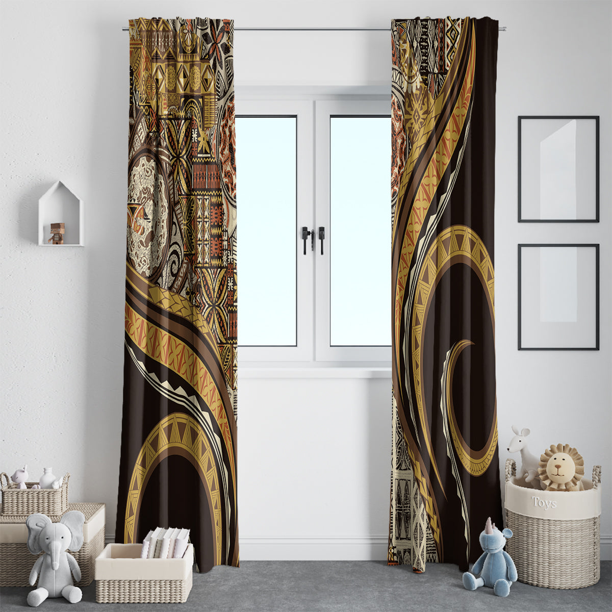 Hawaiian Hibiscus Tribal Vintage Motif Window Curtain Ver 4 LT9 - Polynesian Pride
