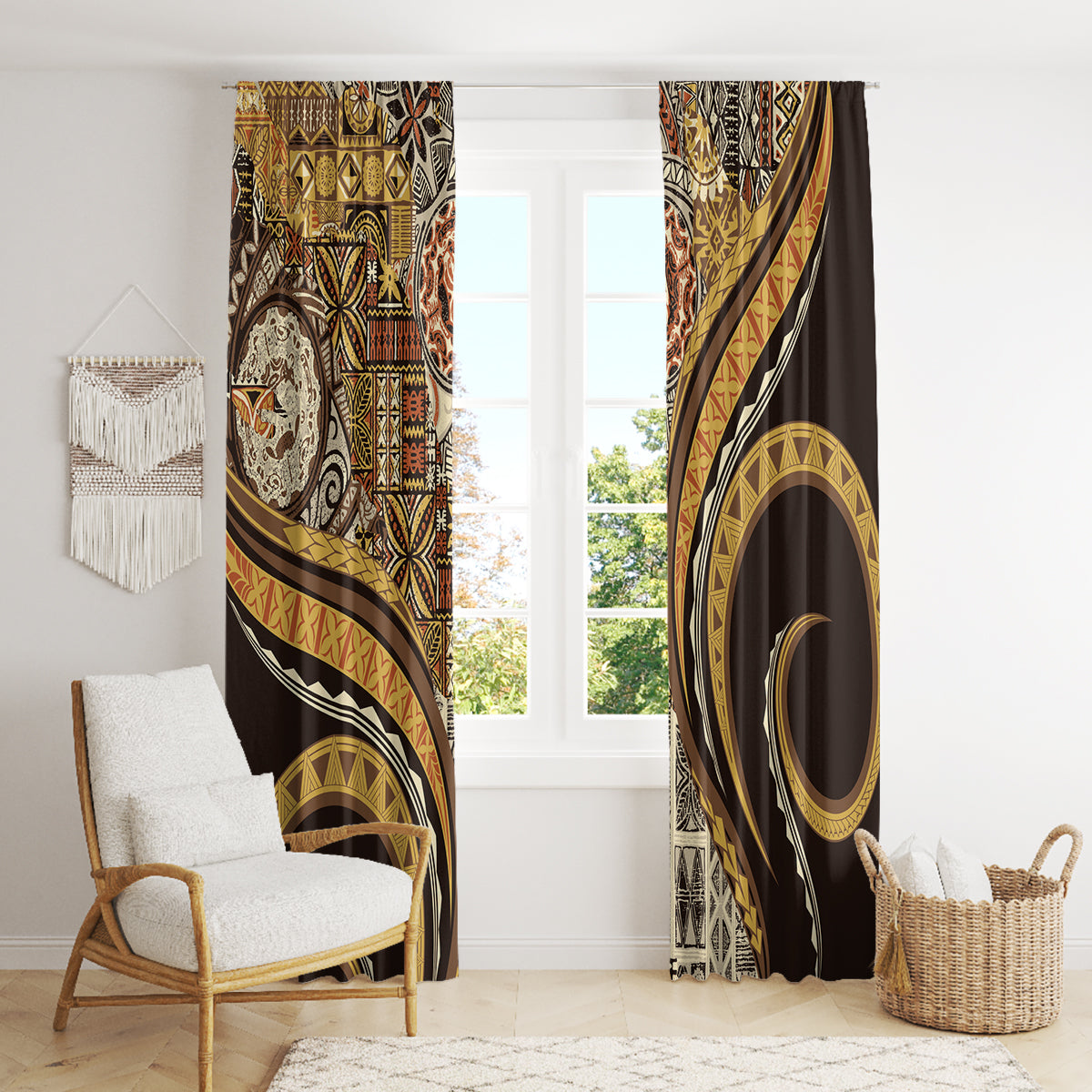 Hawaiian Hibiscus Tribal Vintage Motif Window Curtain Ver 4 LT9 - Polynesian Pride