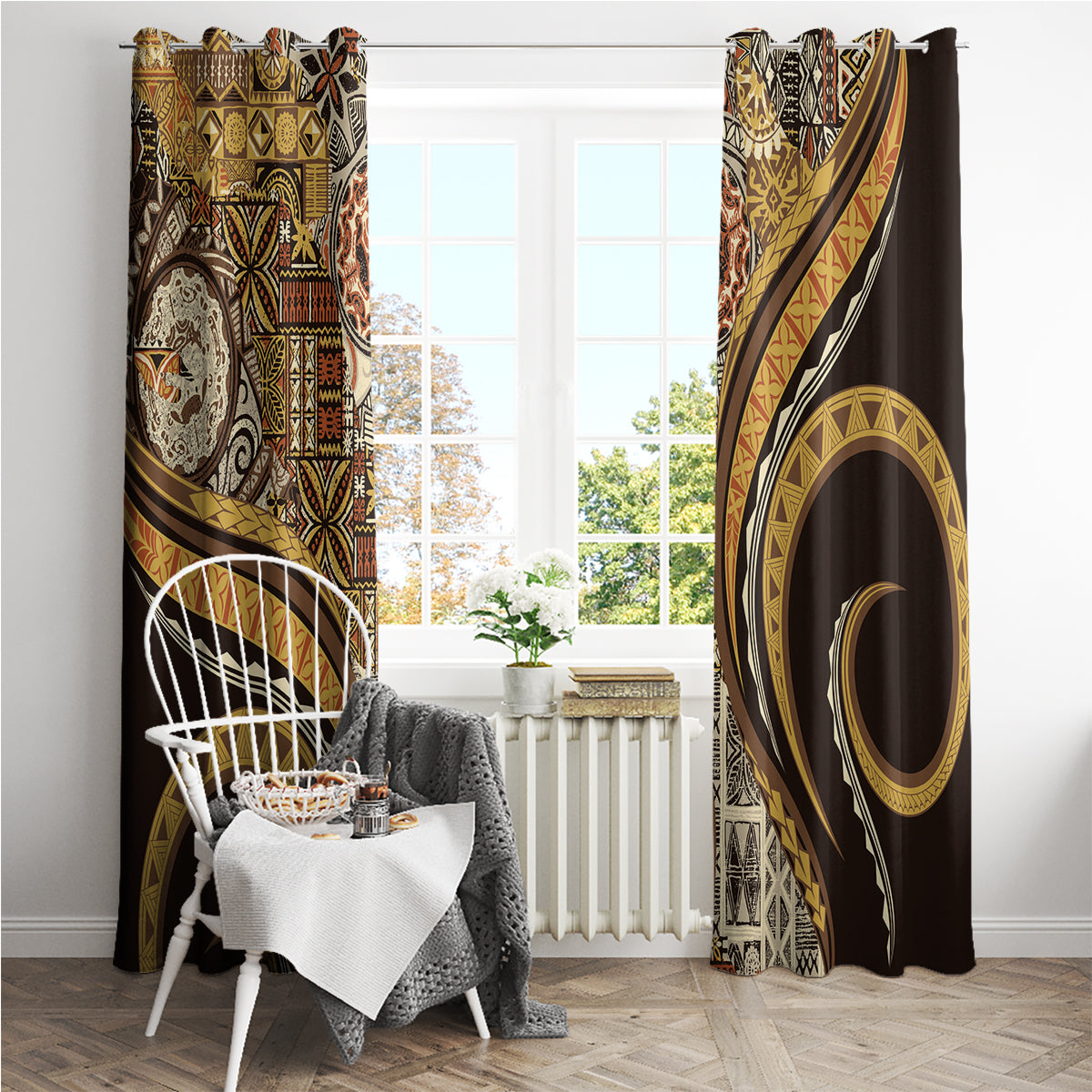 Hawaiian Hibiscus Tribal Vintage Motif Window Curtain Ver 4 LT9 - Polynesian Pride