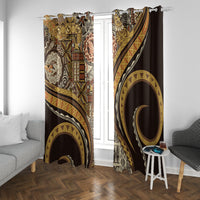 Hawaiian Hibiscus Tribal Vintage Motif Window Curtain Ver 4 LT9 With Grommets Gold - Polynesian Pride