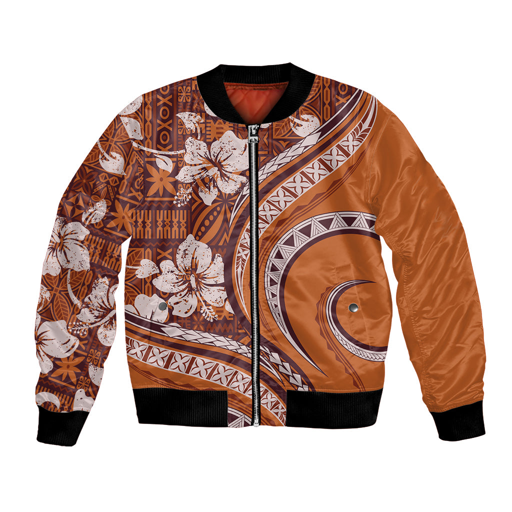 Hawaiian Hibiscus Tribal Vintage Motif Bomber Jacket Ver 5 LT9 Unisex Gold - Polynesian Pride