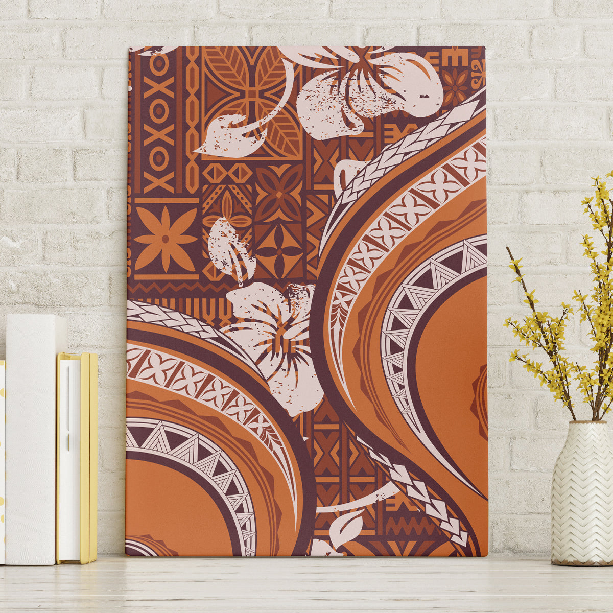 Hawaiian Hibiscus Tribal Vintage Motif Canvas Wall Art Ver 5 LT9 Without Frame Gold - Polynesian Pride