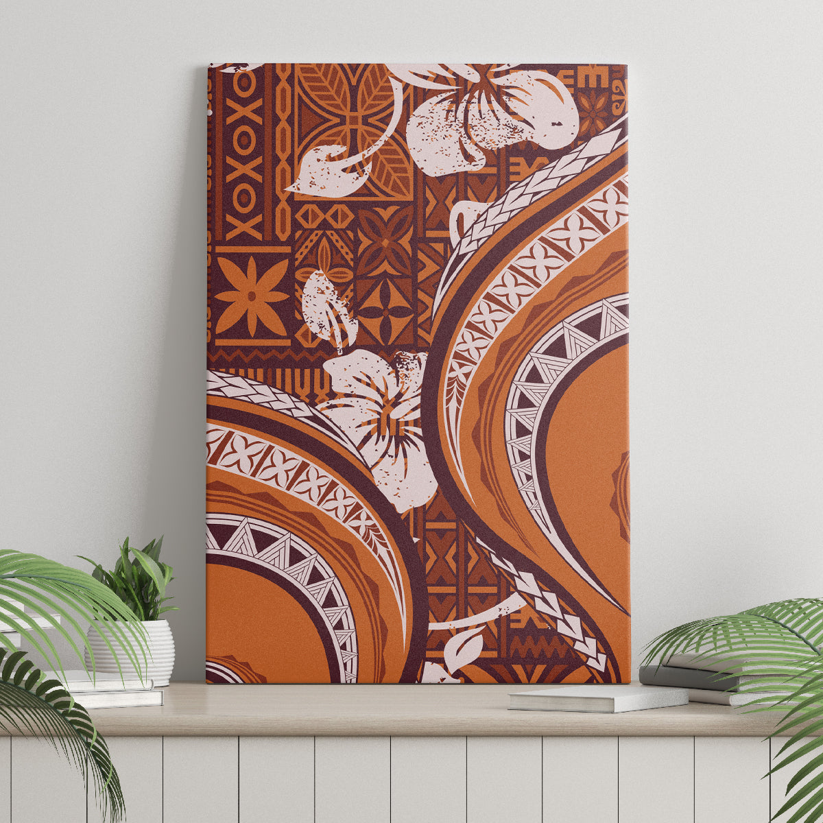 Hawaiian Hibiscus Tribal Vintage Motif Canvas Wall Art Ver 5 LT9 - Polynesian Pride