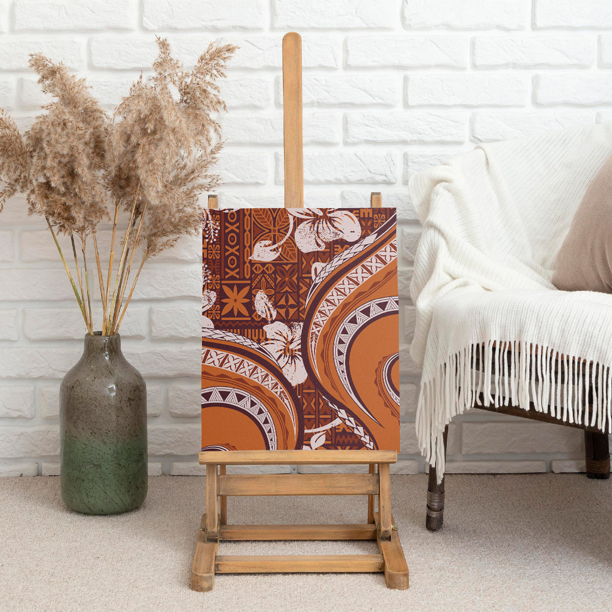 Hawaiian Hibiscus Tribal Vintage Motif Canvas Wall Art Ver 5 LT9 - Polynesian Pride