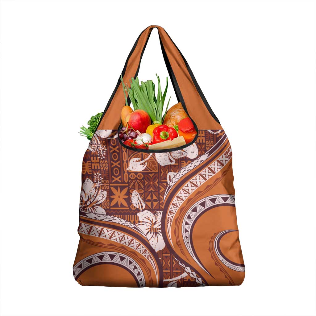 Hawaiian Hibiscus Tribal Vintage Motif Grocery Bag Ver 5 LT9 1-pack One Size Gold - Polynesian Pride