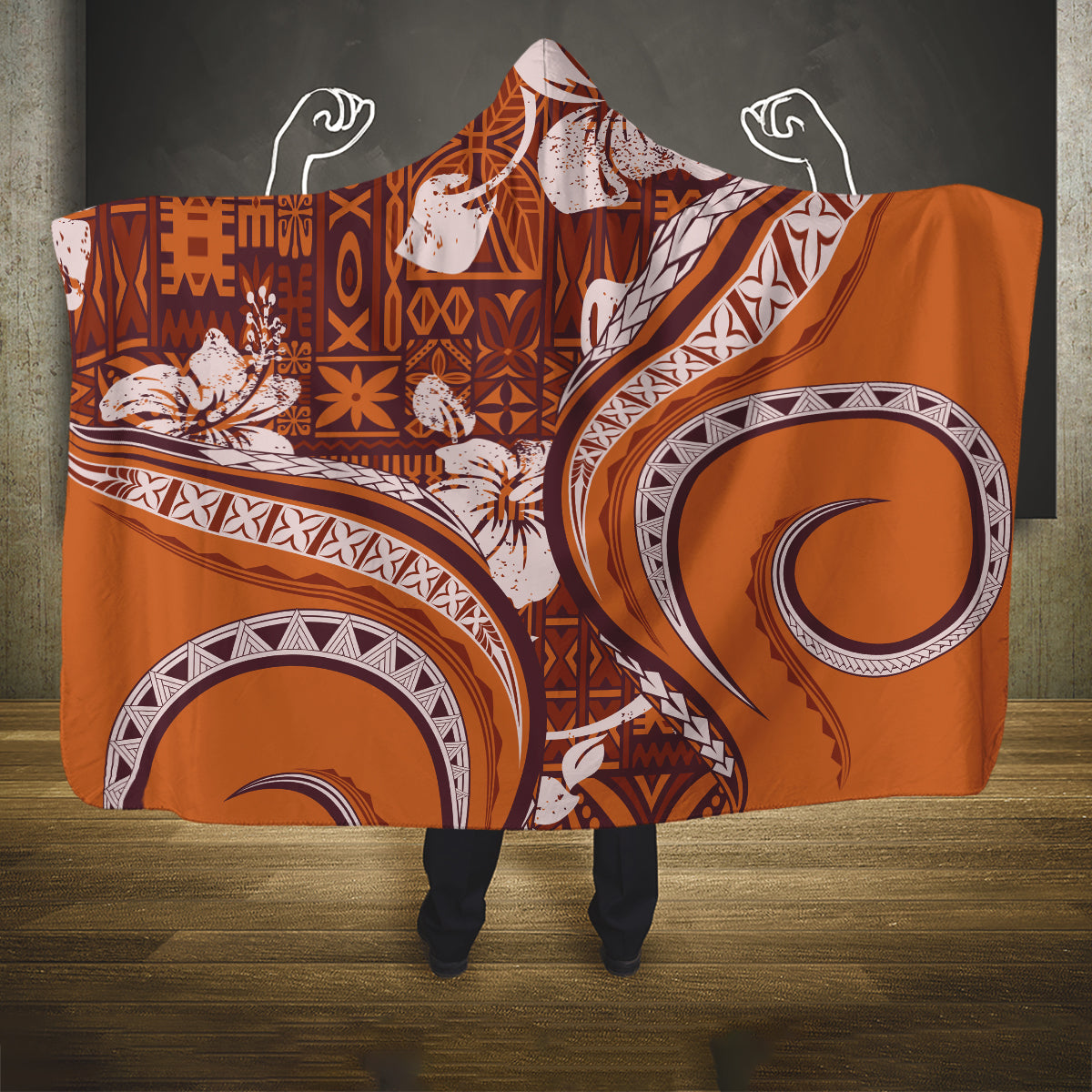 Hawaiian Hibiscus Tribal Vintage Motif Hooded Blanket Ver 5 LT9 One Size Gold - Polynesian Pride