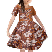 Hawaiian Hibiscus Tribal Vintage Motif Kid Short Sleeve Dress Ver 5 LT9 KID Gold - Polynesian Pride