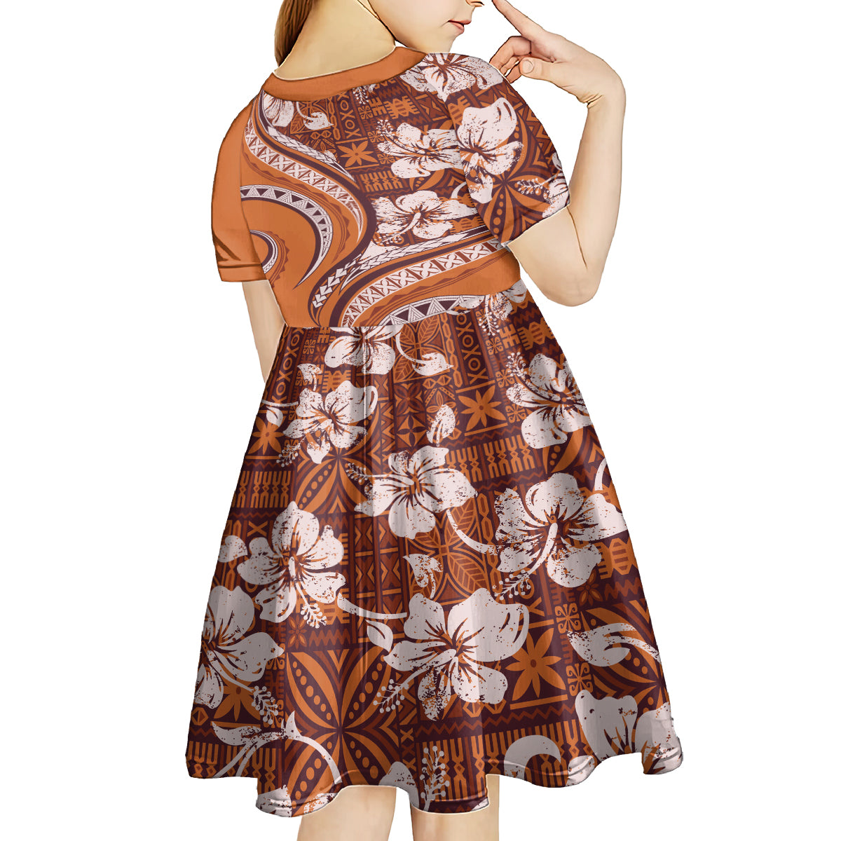 Hawaiian Hibiscus Tribal Vintage Motif Kid Short Sleeve Dress Ver 5 LT9 - Polynesian Pride