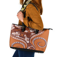 Hawaiian Hibiscus Tribal Vintage Motif Leather Tote Bag Ver 5 LT9 Gold - Polynesian Pride