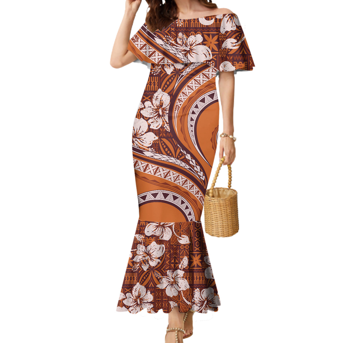 Hawaiian Hibiscus Tribal Vintage Motif Mermaid Dress Ver 5