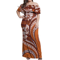 Hawaiian Hibiscus Tribal Vintage Motif Off Shoulder Maxi Dress Ver 5 LT9 Women Gold - Polynesian Pride