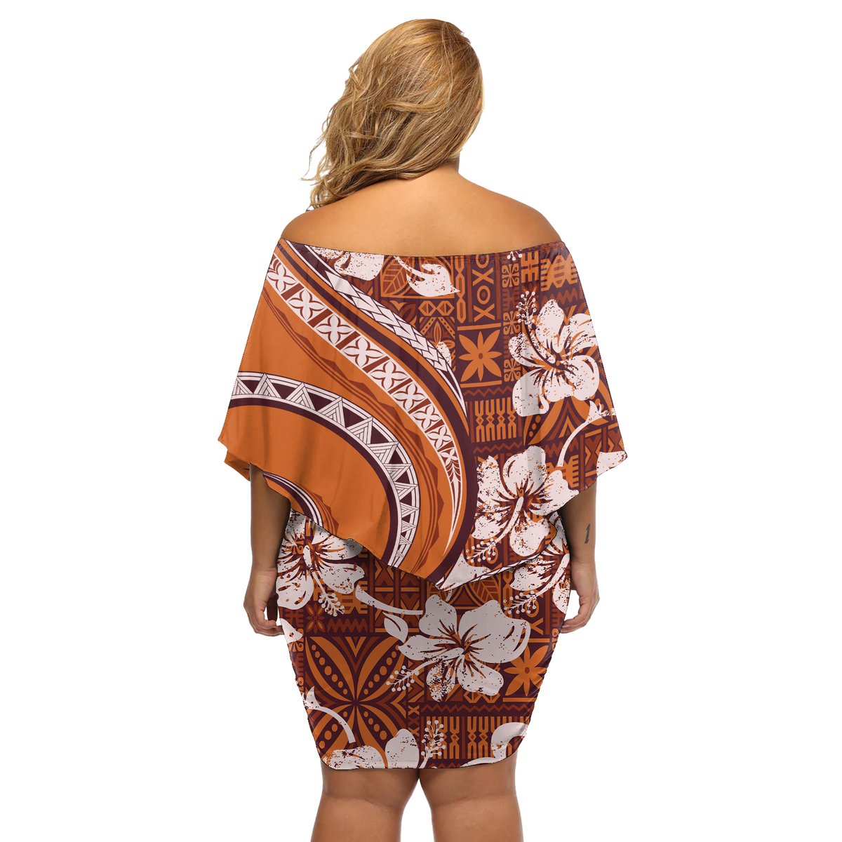 Hawaiian Hibiscus Tribal Vintage Motif Off Shoulder Short Dress Ver 5 LT9 - Polynesian Pride