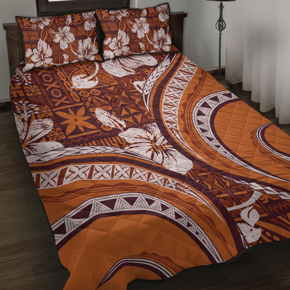 Hawaiian Hibiscus Tribal Vintage Motif Quilt Bed Set Ver 5 LT9 Gold - Polynesian Pride