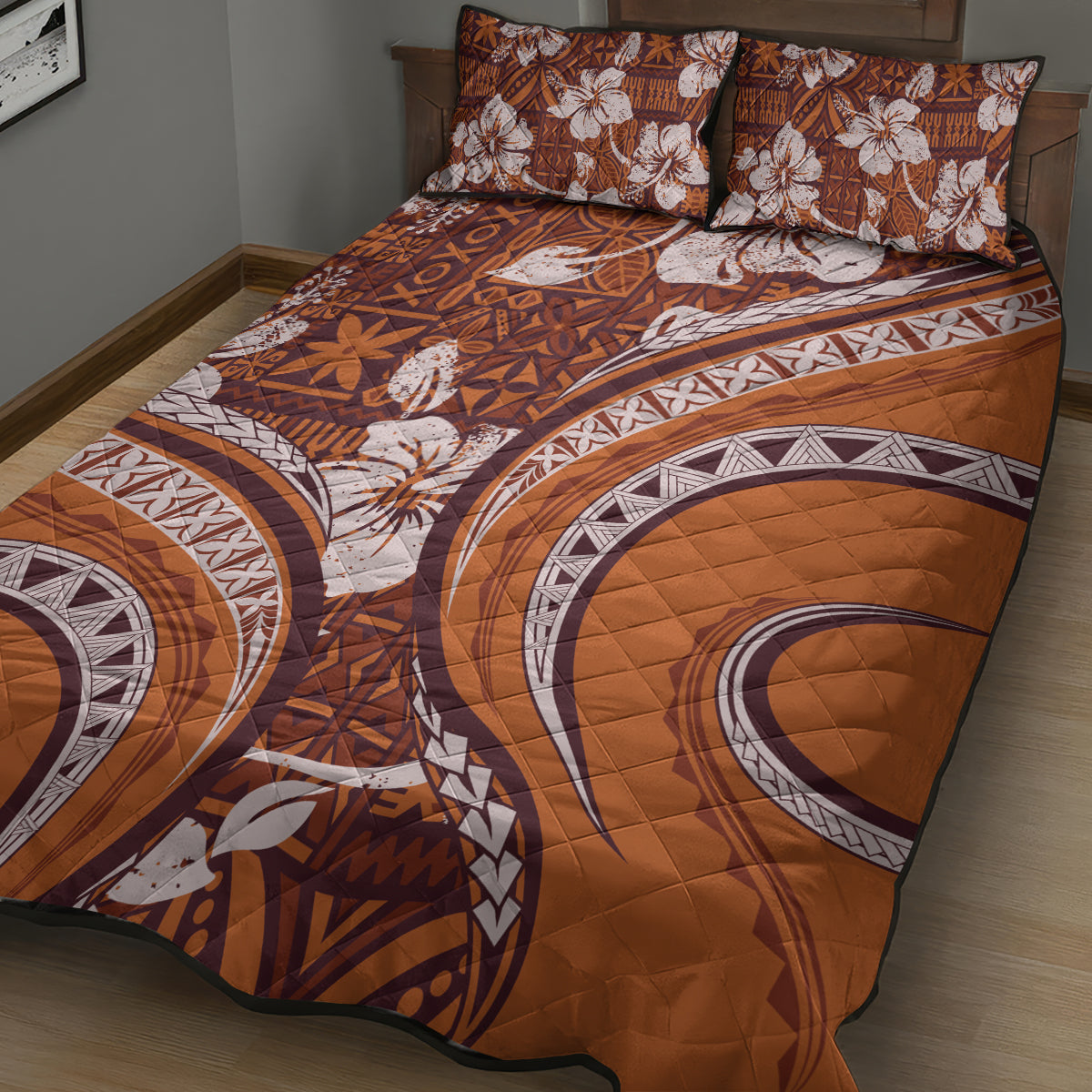 Hawaiian Hibiscus Tribal Vintage Motif Quilt Bed Set Ver 5 LT9 - Polynesian Pride