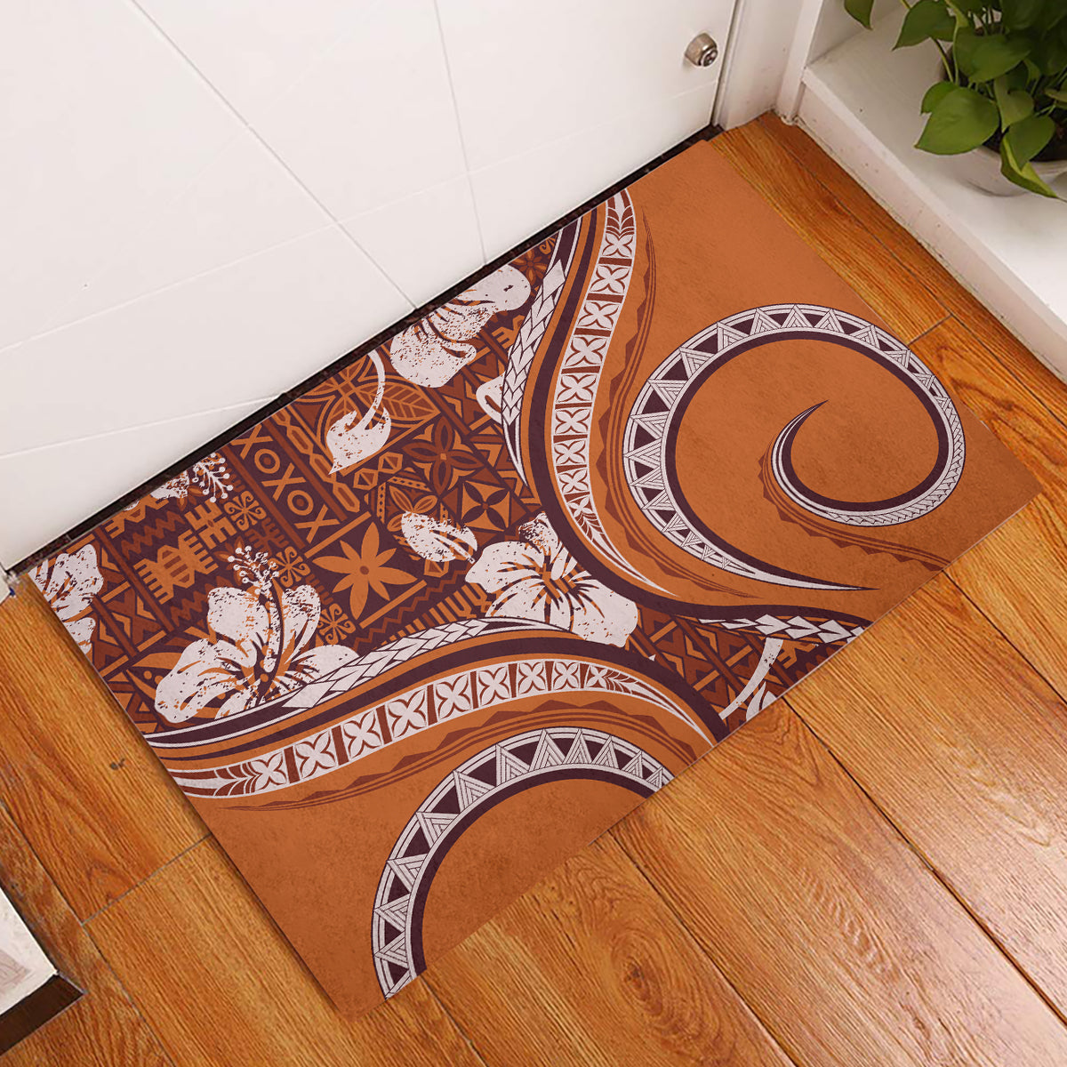 Hawaiian Hibiscus Tribal Vintage Motif Rubber Doormat Ver 5 LT9 Gold - Polynesian Pride