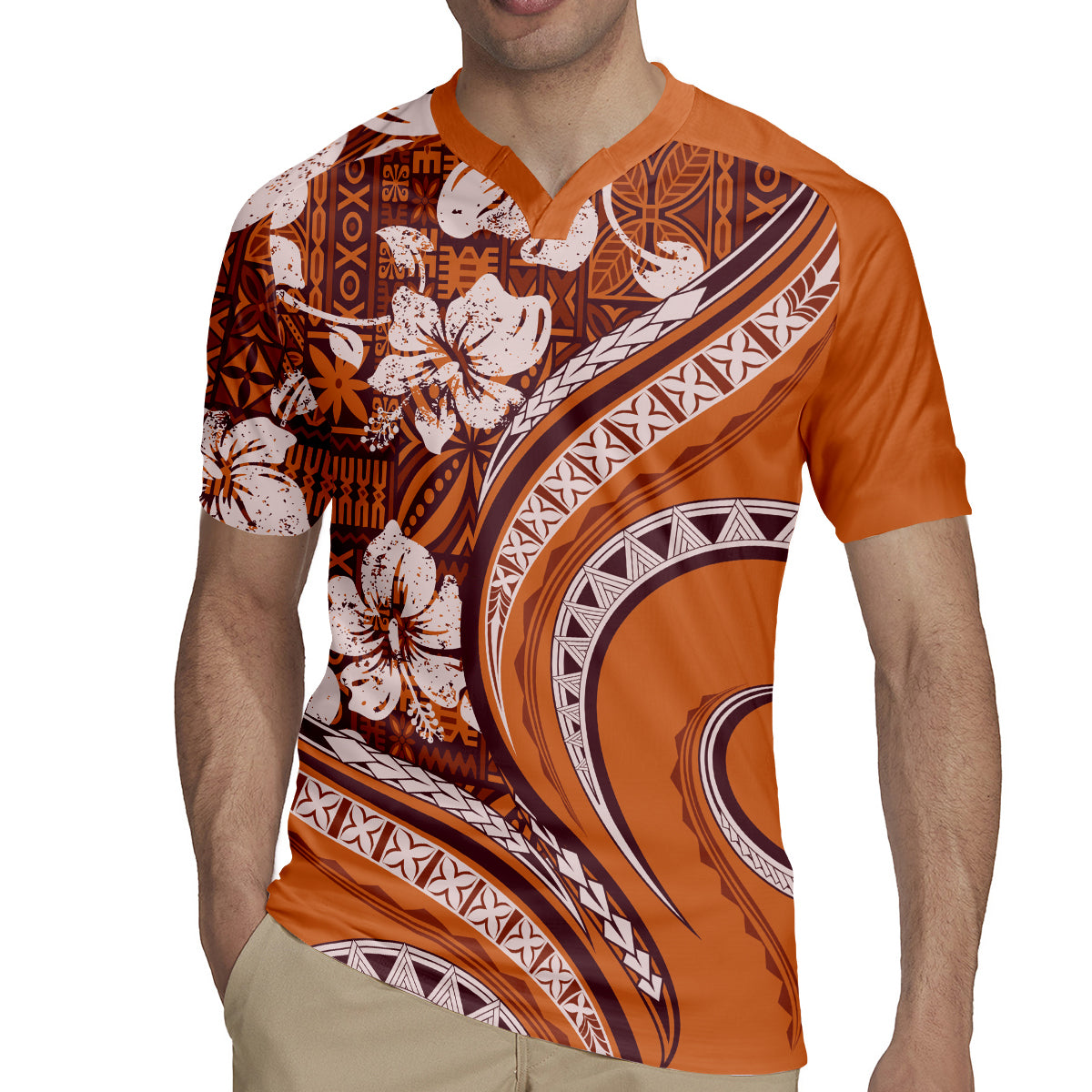 Hawaiian Hibiscus Tribal Vintage Motif Rugby Jersey Ver 5 LT9 - Polynesian Pride