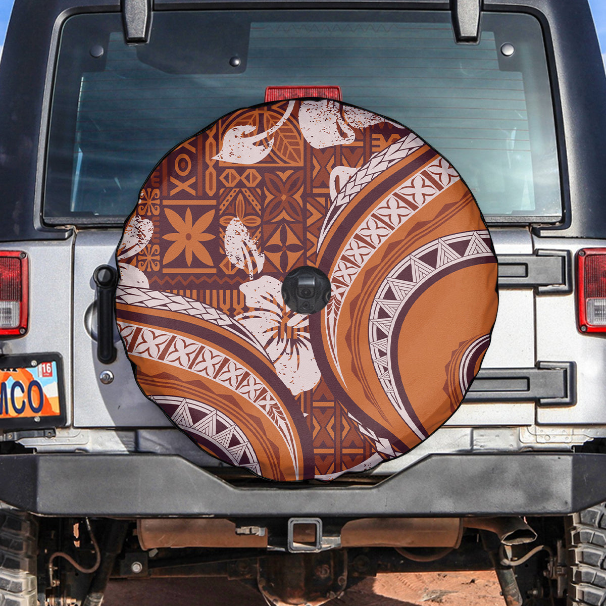 Hawaiian Hibiscus Tribal Vintage Motif Spare Tire Cover Ver 5 LT9 Gold - Polynesian Pride