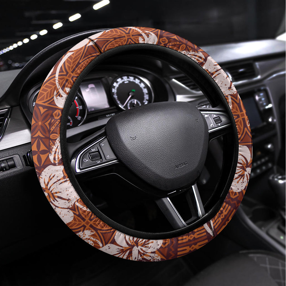 Hawaiian Hibiscus Tribal Vintage Motif Steering Wheel Cover Ver 5