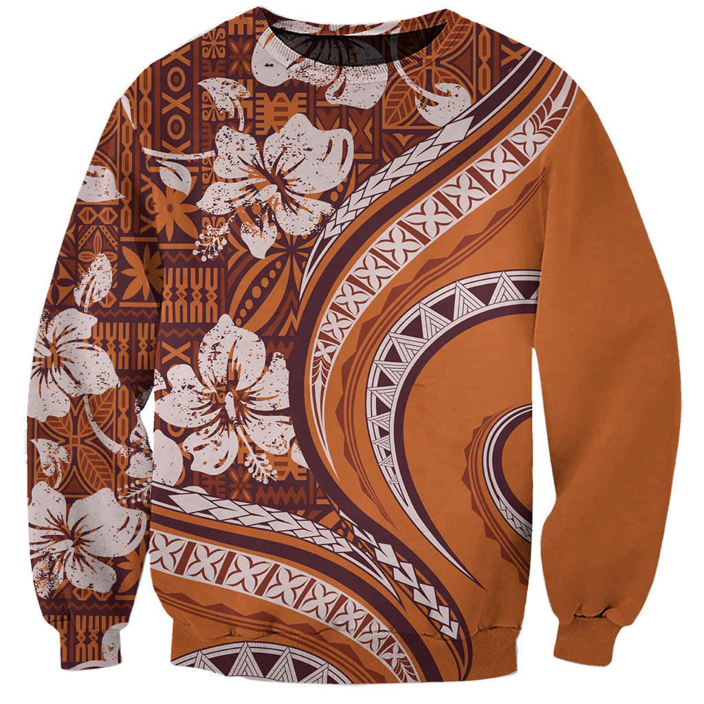 Hawaiian Hibiscus Tribal Vintage Motif Sweatshirt Ver 5 LT9 Unisex Gold - Polynesian Pride