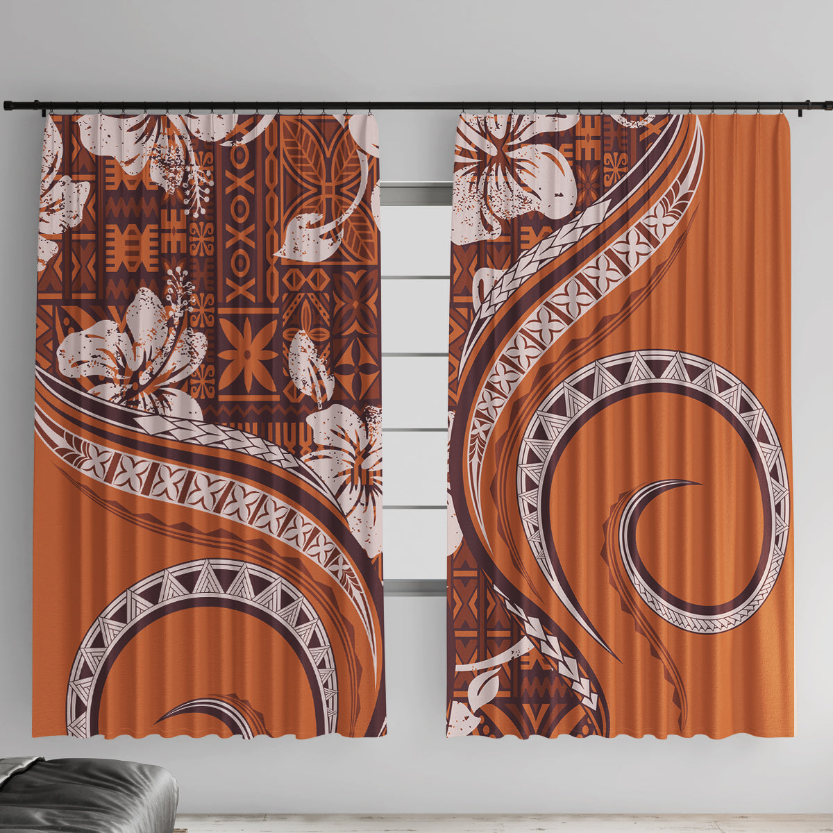 Hawaiian Hibiscus Tribal Vintage Motif Window Curtain Ver 5