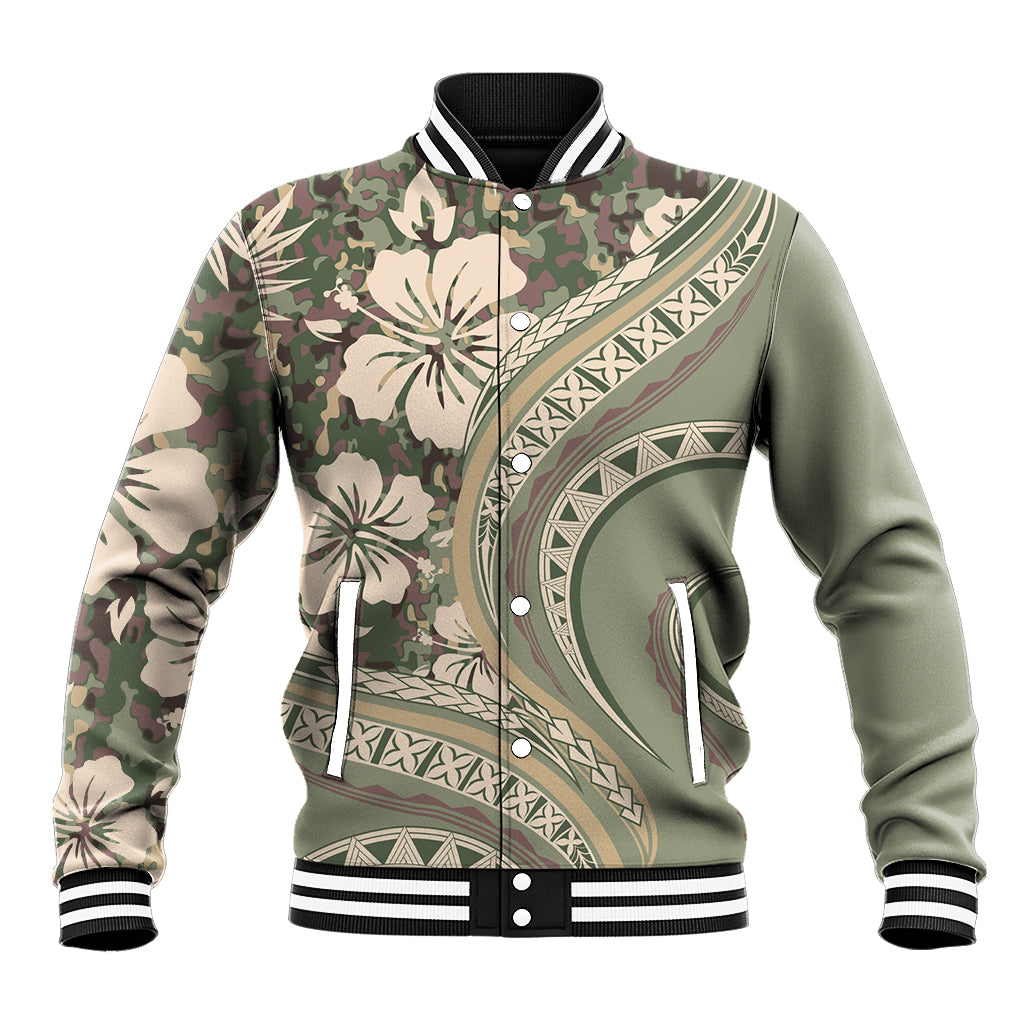Hawaiian Hibiscus Tribal Vintage Motif Baseball Jacket Ver 6 LT9 Unisex Green Pastel - Polynesian Pride