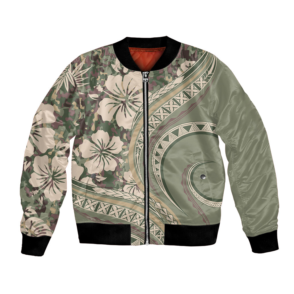 Hawaiian Hibiscus Tribal Vintage Motif Bomber Jacket Ver 6 LT9 Unisex Green Pastel - Polynesian Pride