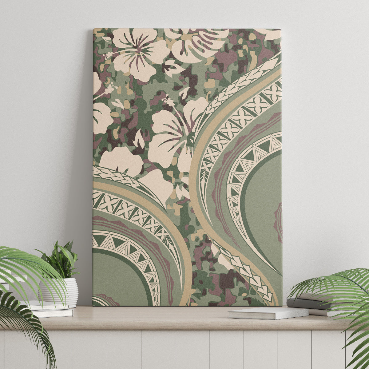 Hawaiian Hibiscus Tribal Vintage Motif Canvas Wall Art Ver 6 LT9 - Polynesian Pride