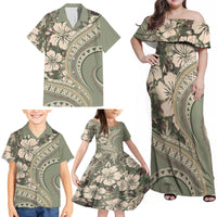 Hawaiian Hibiscus Tribal Vintage Motif Family Matching Off Shoulder Maxi Dress and Hawaiian Shirt Ver 6