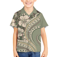 Hawaiian Hibiscus Tribal Vintage Motif Family Matching Tank Maxi Dress and Hawaiian Shirt Ver 6