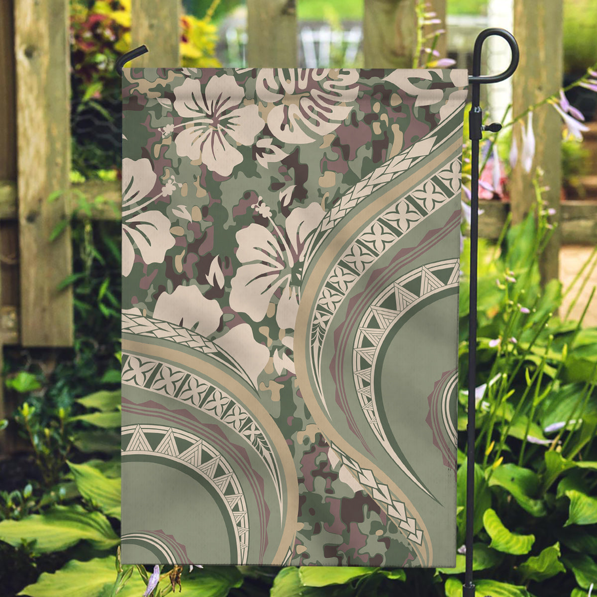 Hawaiian Hibiscus Tribal Vintage Motif Garden Flag Ver 6 LT9 Garden Flag Green Pastel - Polynesian Pride