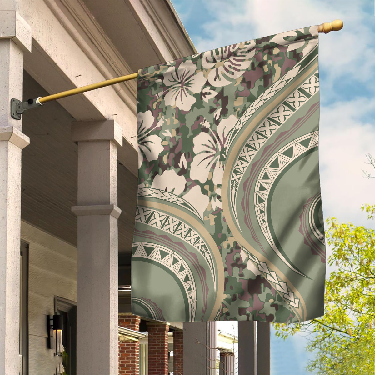 Hawaiian Hibiscus Tribal Vintage Motif Garden Flag Ver 6 LT9 House Flag Green Pastel - Polynesian Pride
