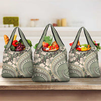 Hawaiian Hibiscus Tribal Vintage Motif Grocery Bag Ver 6 LT9 3-pack One Size Green Pastel - Polynesian Pride