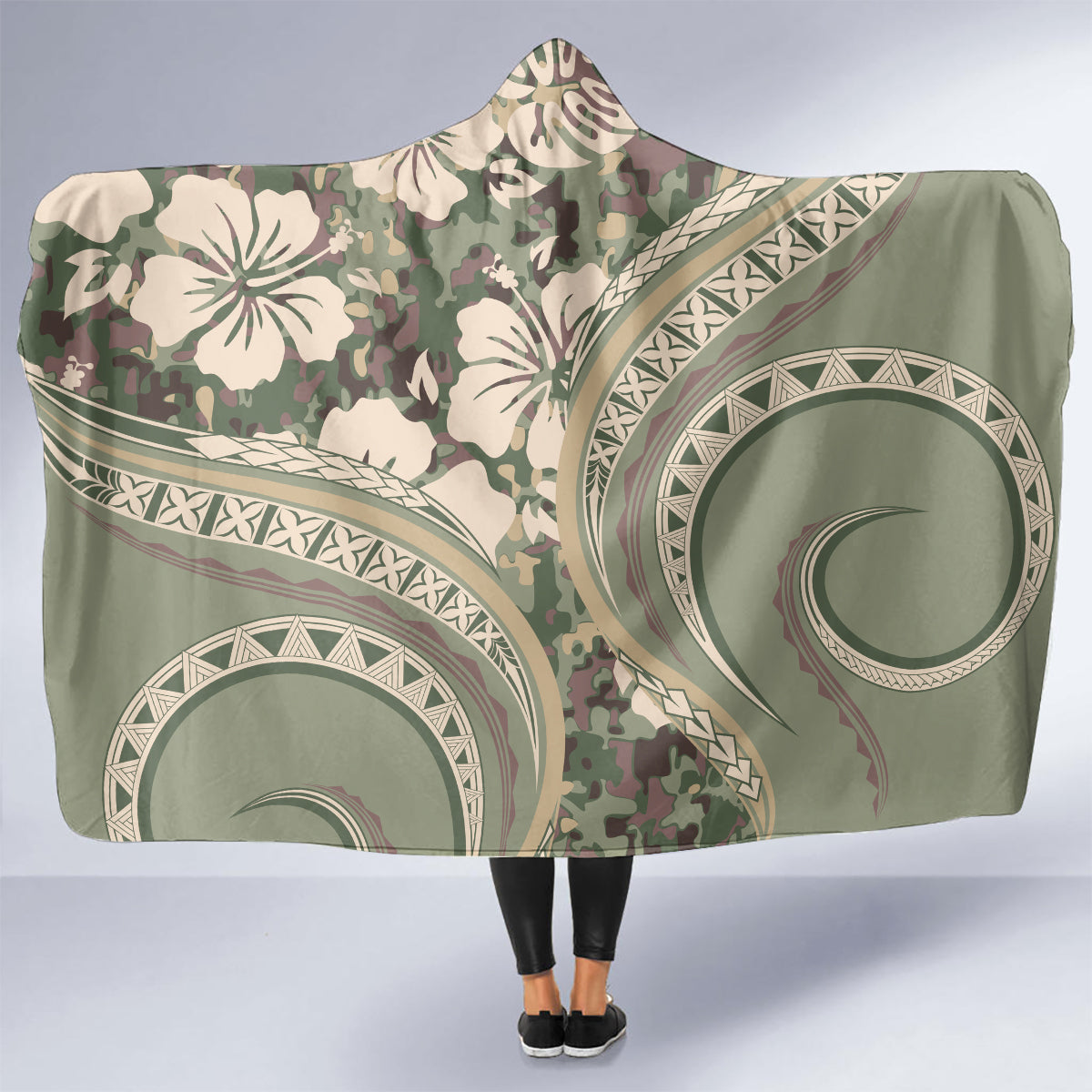 Hawaiian Hibiscus Tribal Vintage Motif Hooded Blanket Ver 6 LT9 - Polynesian Pride