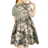 Hawaiian Hibiscus Tribal Vintage Motif Kid Short Sleeve Dress Ver 6 LT9 - Polynesian Pride