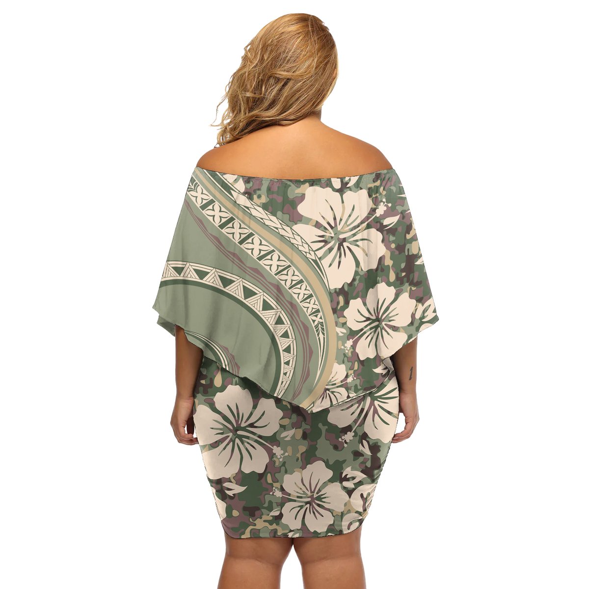 Hawaiian Hibiscus Tribal Vintage Motif Off Shoulder Short Dress Ver 6 LT9 - Polynesian Pride