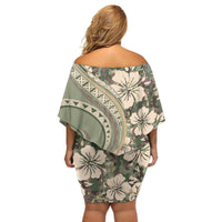 Hawaiian Hibiscus Tribal Vintage Motif Off Shoulder Short Dress Ver 6 LT9 - Polynesian Pride