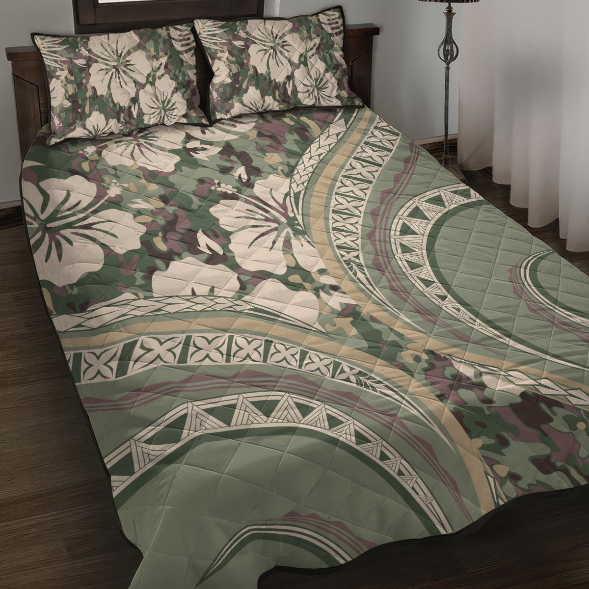 Hawaiian Hibiscus Tribal Vintage Motif Quilt Bed Set Ver 6