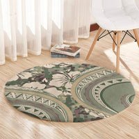 Hawaiian Hibiscus Tribal Vintage Motif Round Carpet Ver 6