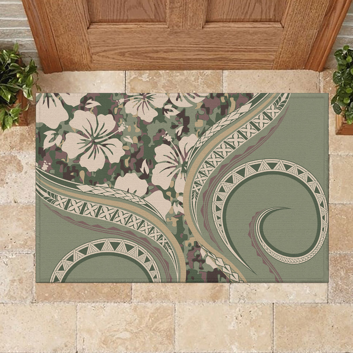 Hawaiian Hibiscus Tribal Vintage Motif Rubber Doormat Ver 6 LT9 - Polynesian Pride