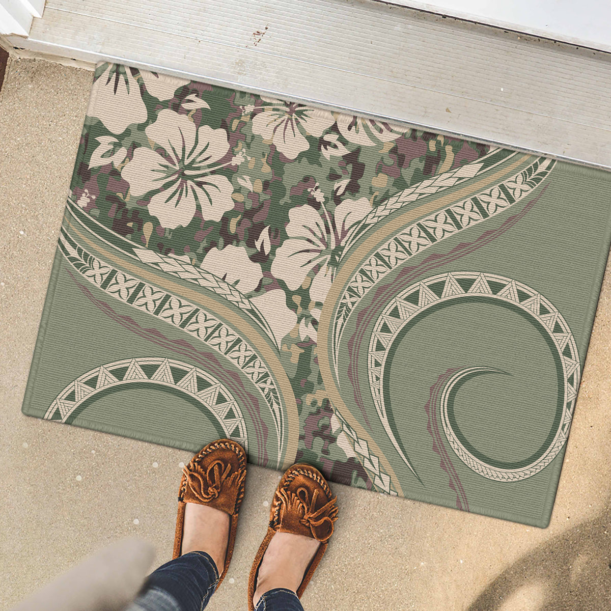 Hawaiian Hibiscus Tribal Vintage Motif Rubber Doormat Ver 6 LT9 - Polynesian Pride