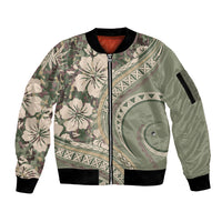 Hawaiian Hibiscus Tribal Vintage Motif Sleeve Zip Bomber Jacket Ver 6 LT9 Unisex Green Pastel - Polynesian Pride
