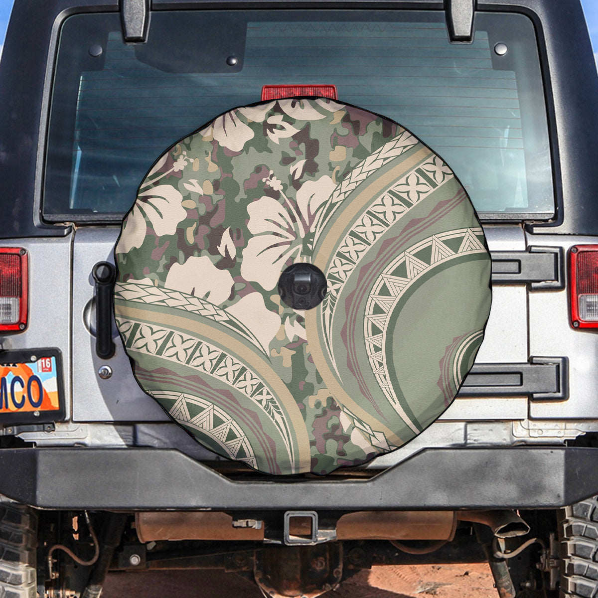 Hawaiian Hibiscus Tribal Vintage Motif Spare Tire Cover Ver 6 LT9 Green Pastel - Polynesian Pride
