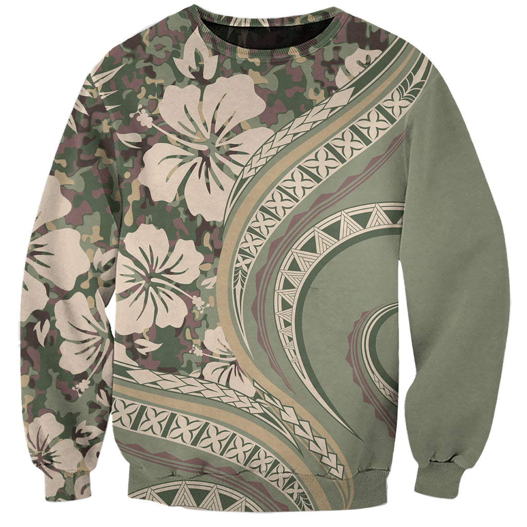 Hawaiian Hibiscus Tribal Vintage Motif Sweatshirt Ver 6 LT9 Unisex Green Pastel - Polynesian Pride