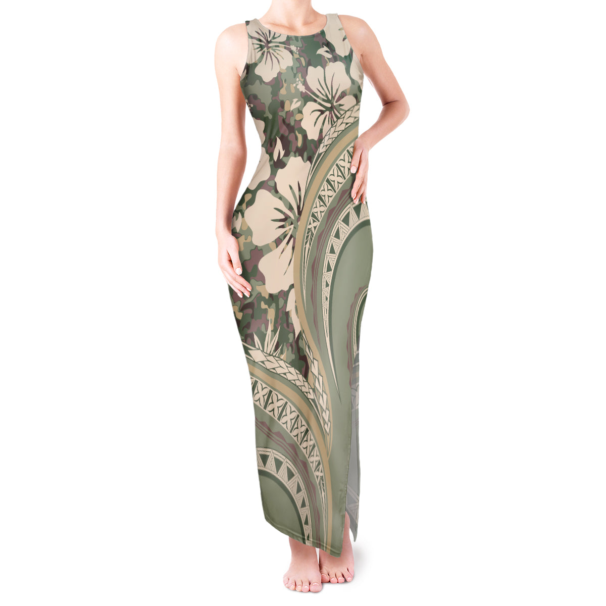 Hawaiian Hibiscus Tribal Vintage Motif Tank Maxi Dress Ver 6