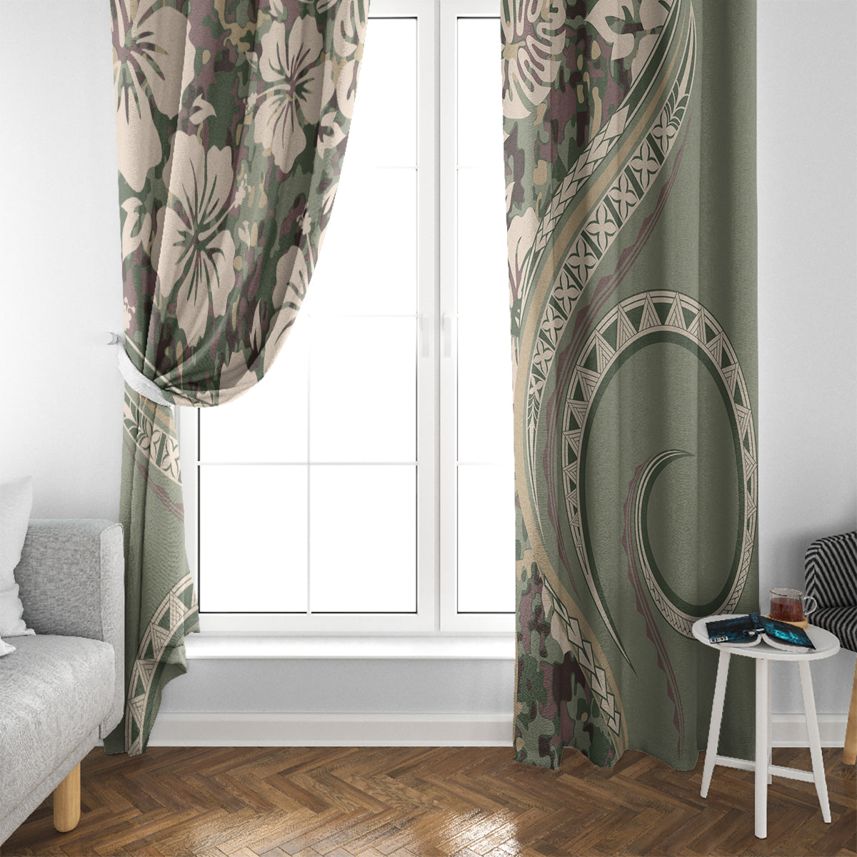 Hawaiian Hibiscus Tribal Vintage Motif Window Curtain Ver 6 LT9 - Polynesian Pride
