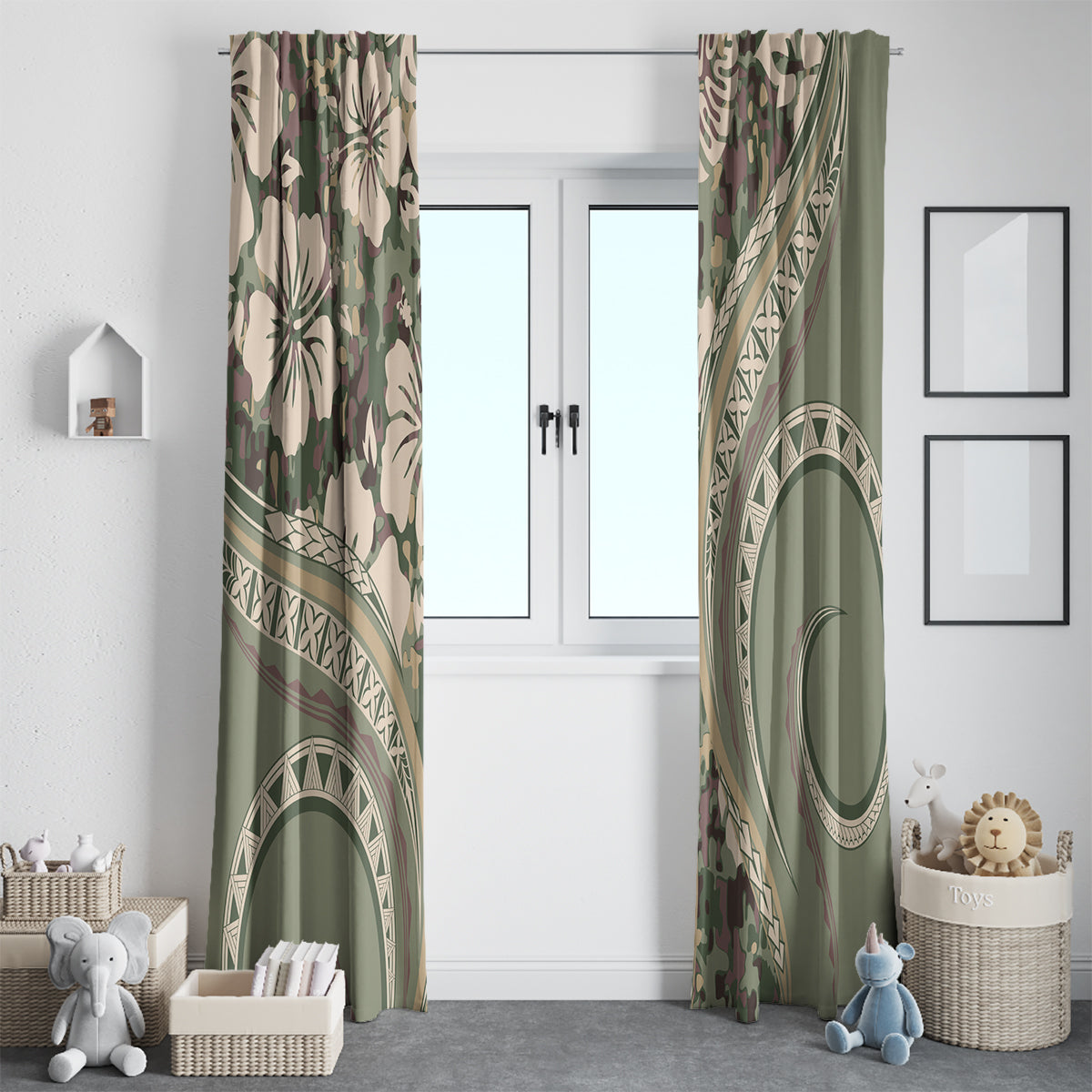 Hawaiian Hibiscus Tribal Vintage Motif Window Curtain Ver 6 LT9 - Polynesian Pride