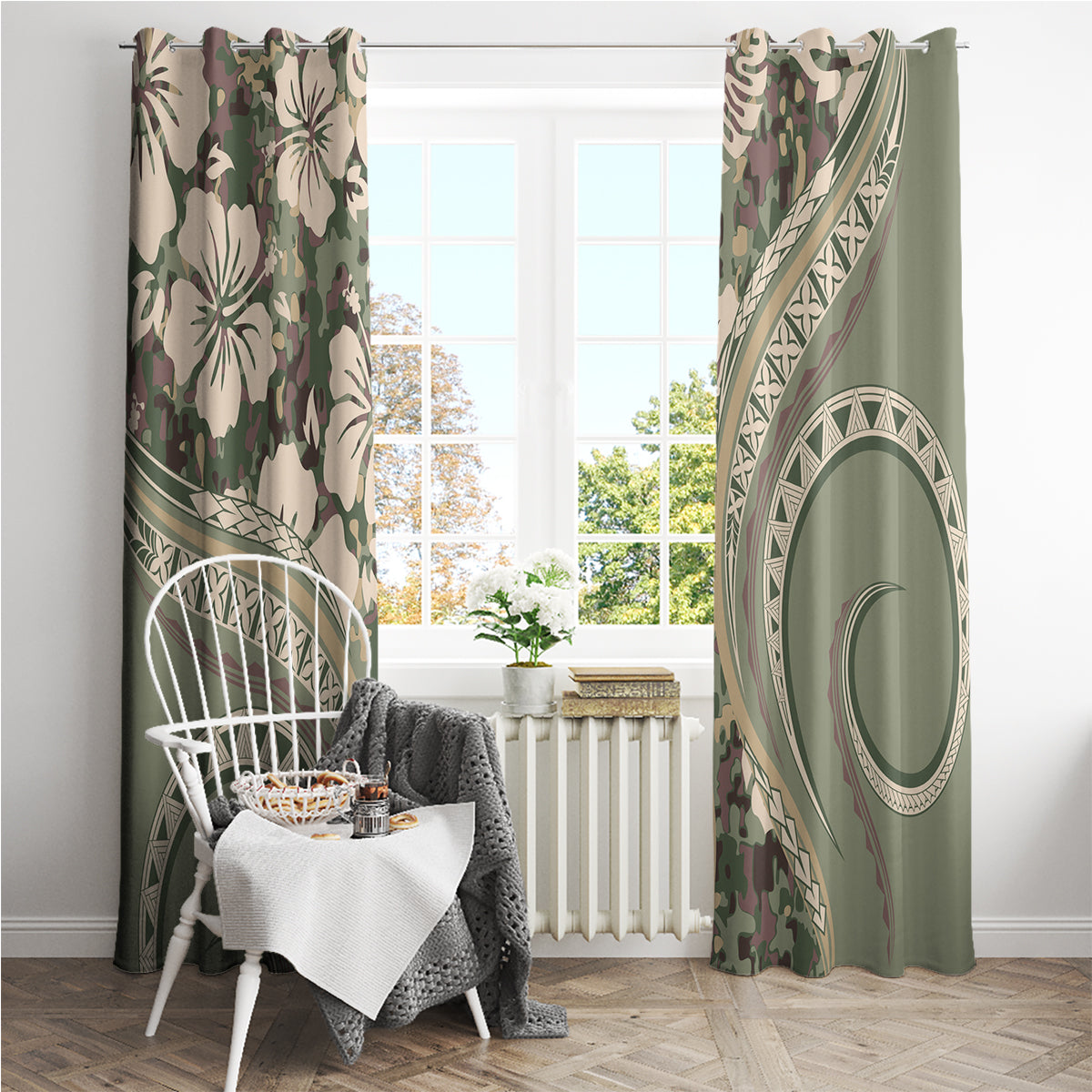 Hawaiian Hibiscus Tribal Vintage Motif Window Curtain Ver 6 LT9 - Polynesian Pride