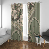 Hawaiian Hibiscus Tribal Vintage Motif Window Curtain Ver 6 LT9 With Grommets Green Pastel - Polynesian Pride