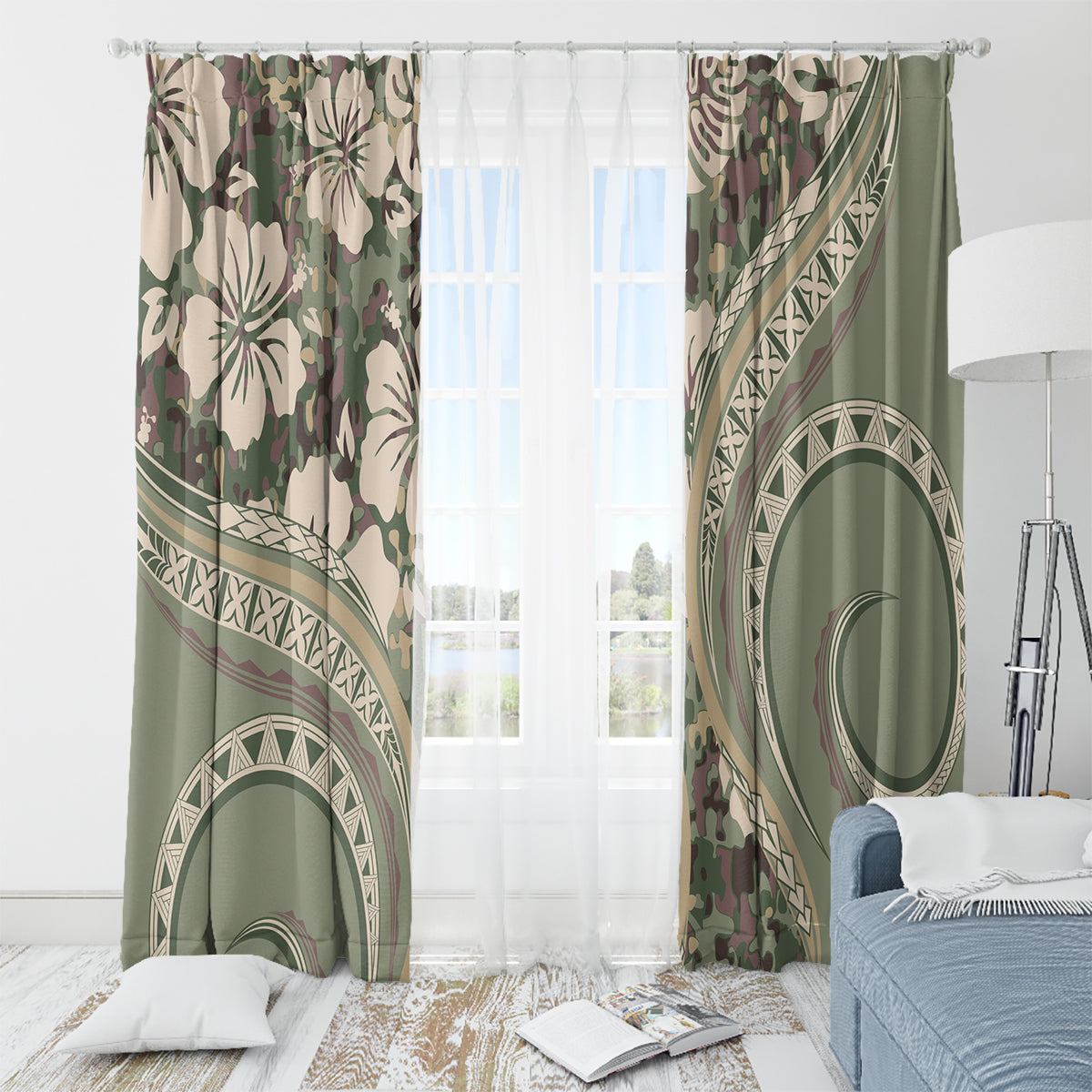 Hawaiian Hibiscus Tribal Vintage Motif Window Curtain Ver 6 LT9 - Polynesian Pride